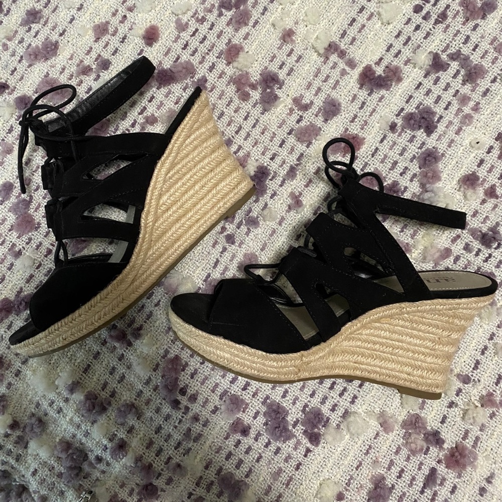Black Lace Up Wedges